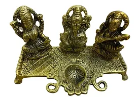 Laxmi Ganesh Saraswati Idol Murti Showpiece - Decorative Platter with Diya (20x10x10 CM),Golden-thumb1