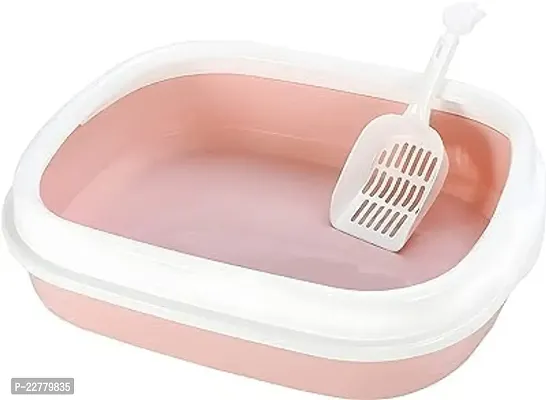 2A Digital Solutions Cat Litter Tray with Scooper Suitable for All Cat Breeds  Kittens|Plastic|White and Beige|Pack of 1