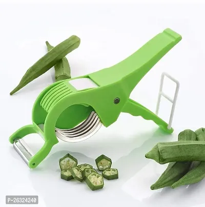 2 In 1 Multi Cutter Vegetable Fruit Cutter And Peeler Green Stainless Steel-thumb0