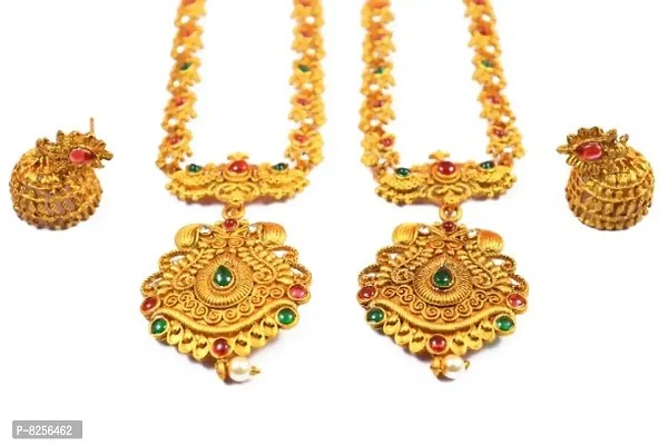 Jewellery Set Combo for Women - Traditional Gold Plated Necklace Chain Combo with Ear rings-thumb0