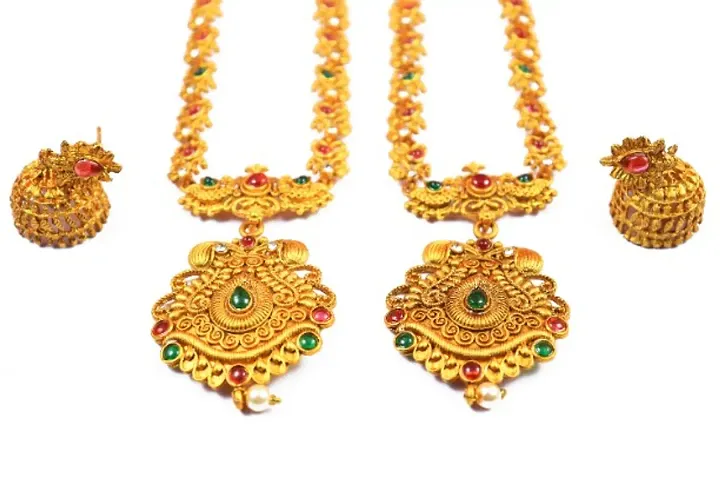 Jewellery Set Combo for Women - Traditional Gold Plated Necklace Chain Combo with Ear rings