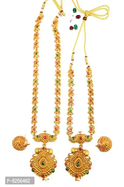 Jewellery Set Combo for Women - Traditional Gold Plated Necklace Chain Combo with Ear rings-thumb2
