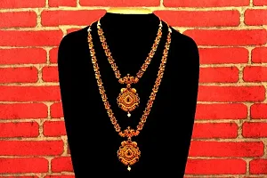 Jewellery Set Combo for Women - Traditional Gold Plated Necklace Chain Combo with Ear rings-thumb3