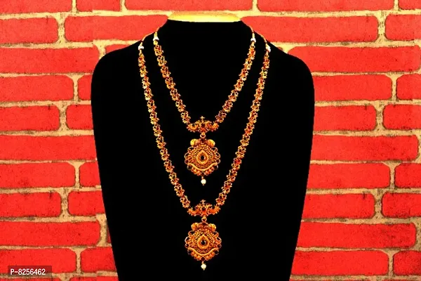 Jewellery Set Combo for Women - Traditional Gold Plated Necklace Chain Combo with Ear rings-thumb4