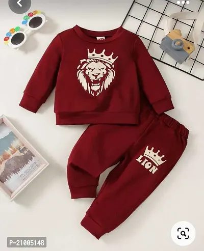 Fabulous Maroon Cotton Blend Printed T-Shirt And Track Pants For Boys