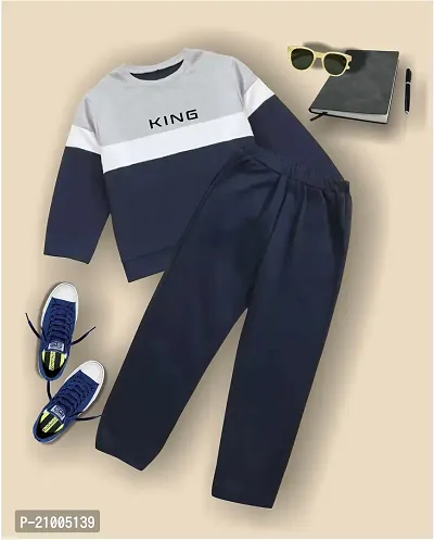 Fabulous Multicolored Cotton Blend Colourblocked T-Shirt And Track Pants For Boys