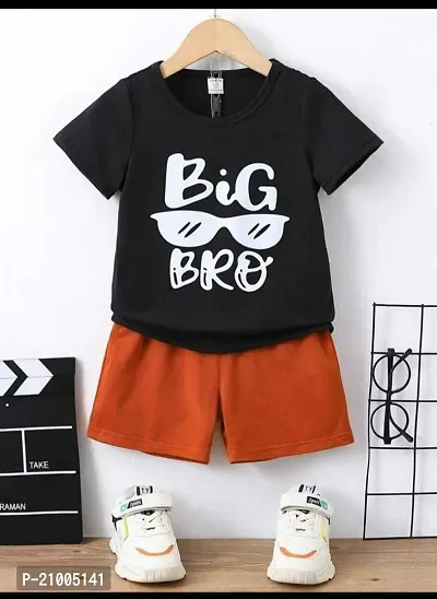 Fabulous Black Cotton Blend Printed T-Shirt And Shorts For Boys-thumb0