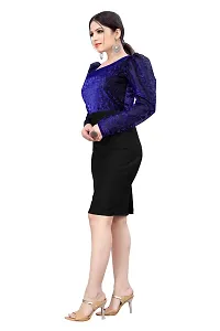 Fabulous Blue Cotton Blend Embellished Knee Length Dresses For Women-thumb2