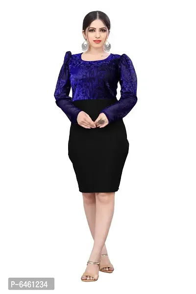 Fabulous Blue Cotton Blend Embellished Knee Length Dresses For Women-thumb0