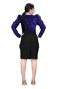 Fabulous Blue Cotton Blend Embellished Knee Length Dresses For Women-thumb3