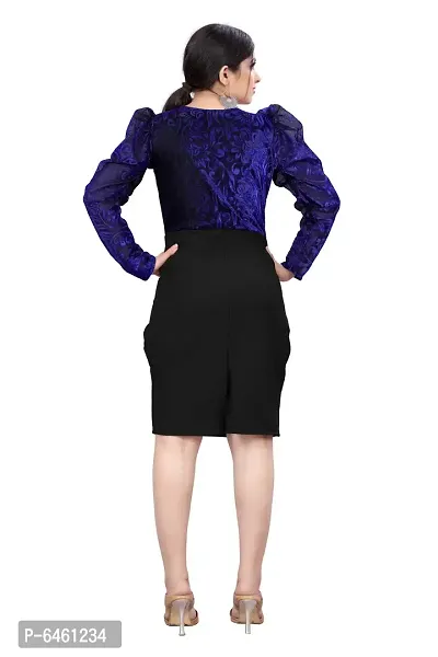 Fabulous Blue Cotton Blend Embellished Knee Length Dresses For Women-thumb4