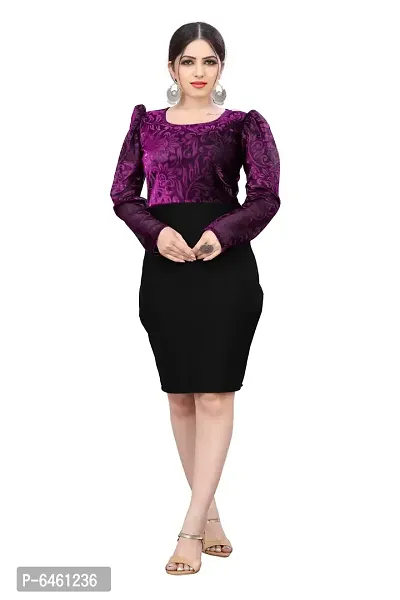 Fabulous Purple Cotton Blend Embellished Knee Length Dresses For Women