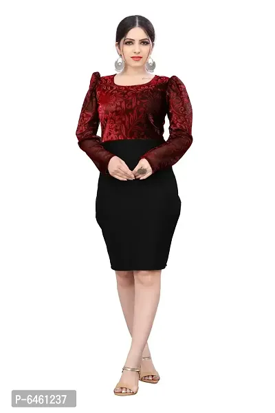 Fabulous Red Cotton Blend Embellished Knee Length Dresses For Women