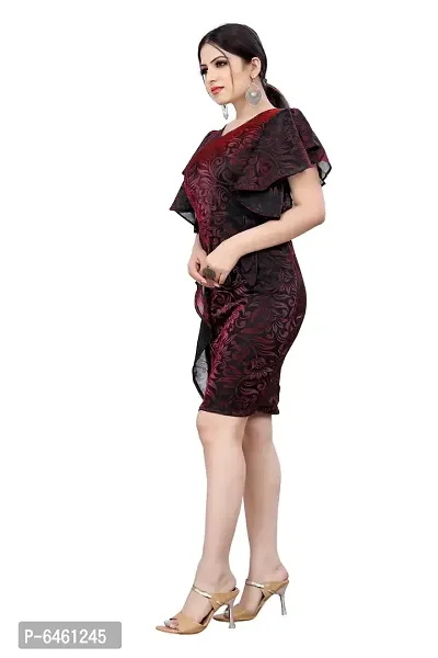 Fabulous Red Cotton Blend Embellished Knee Length Dresses For Women-thumb2