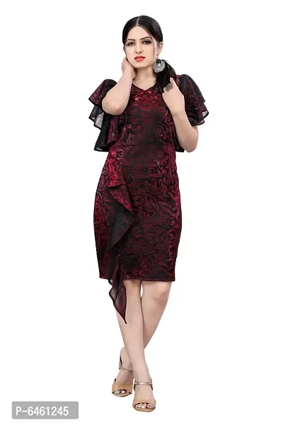 Fabulous Red Cotton Blend Embellished Knee Length Dresses For Women-thumb0
