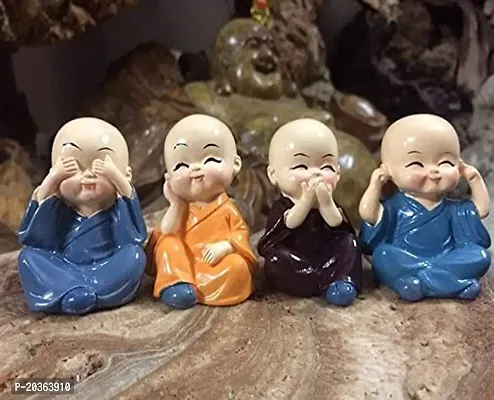 Four Monks Polyresin Buddha Idol Decorative Showpiece Little Baby Monk Buddha Set of 4 Pcs Lord Buddha Idol (Multicolour) Good Finishing and Non Breakeble Product Set Of 1-thumb0