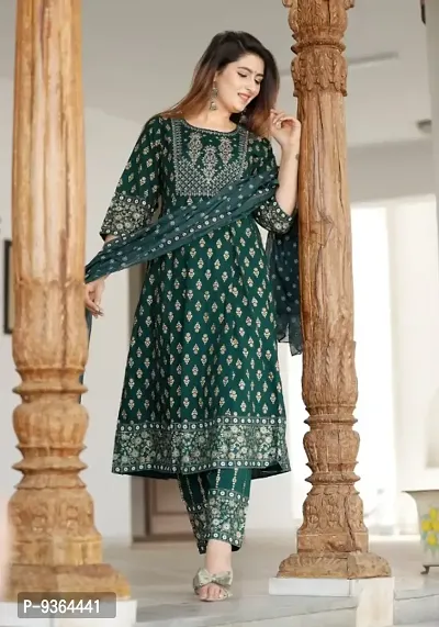 Trendy Rayon Embroidery Printed Kurti With Bottom And Dupatta Set For Women-thumb4