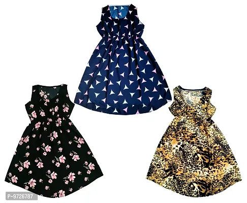 KAYU? Kids Girl's Crepe Printed Frock Dress for Girl's - Regular Fit [Pack of 3] Multicolor5-thumb0