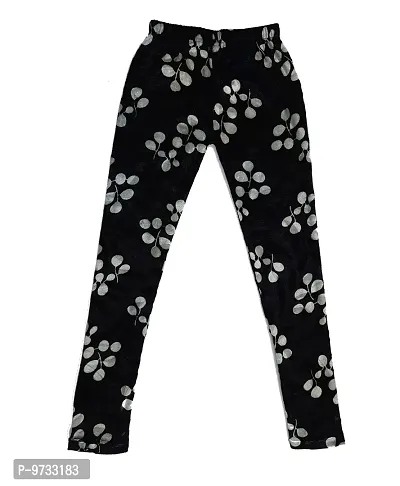 KAYU? Girl's Velvet Printed Leggings Fashionable Ultra Comfortable for Winters [Pack of 3] Blue, Black Cream, Black White-thumb5