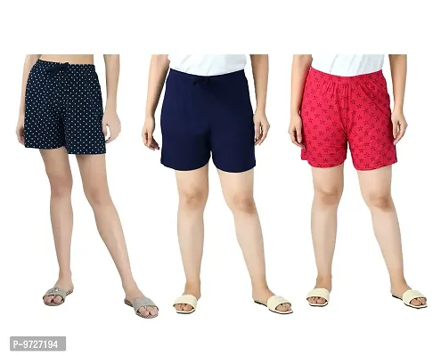 KAYU? Women's Cotton Regular Fit Solid and Printed Shorts/Hot Pant [Pack of 3]