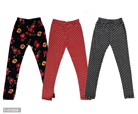 KAYU? Girl's Velvet Printed Leggings Fashionable Ultra Comfortable for Winters [Pack of 3] Black, Red White, Black White