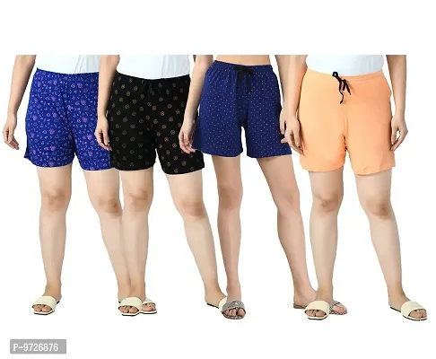 KAYU? Women's Cotton Regular Fit Solid and Printed Shorts/Hot Pant [Pack of 4] Multicolor15-thumb0