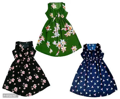 KAYU? Kids Girl's Crepe Printed Frock Dress for Girl's - Regular Fit [Pack of 3] Multicolor9