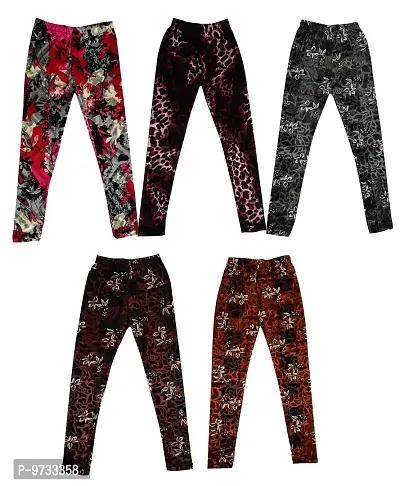 KAYU? Girl's Velvet Printed Leggings Fashionable for Winters [Pack of 5] Multicolor3
