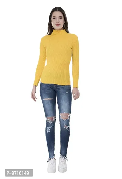 KAYU 10110-02-IW-R-P1 Women's Woollen Full Sleeves High Neck Skivvy for Winter (Yellow, Free Size)