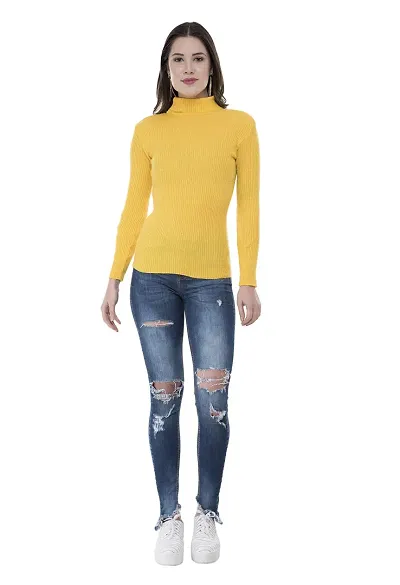 KAYU 10110-02-IW-R-P1 Women's Woollen Full Sleeves High Neck Skivvy for Winter (Yellow, Free Size)