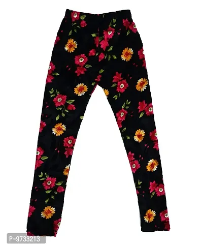 KAYU? Girl's Velvet Printed Leggings Fashionable Ultra Comfortable for Winters [Pack of 2] Black, Black Cream-thumb3