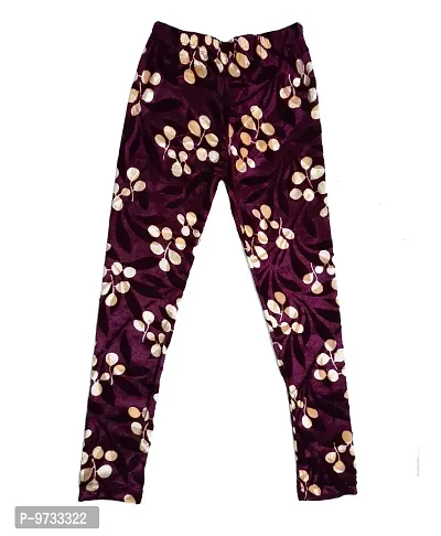 KAYU? Girl's Velvet Printed Leggings Fashionable Ultra Comfortable for Winters [Pack of 2] Red Cream, Purple-thumb5