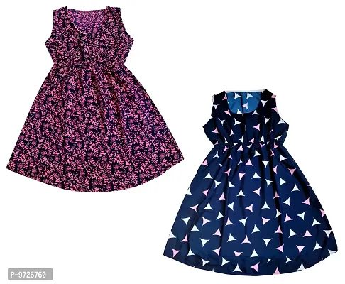 KAYU? Kids Girl's Crepe Printed Frock Dress for Girl's - Regular Fit [Pack of 2] Multicolor10