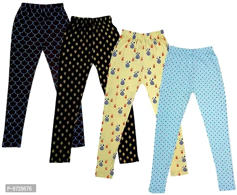 KAYU? Girl's Cotton Printed Leggings Slim Fit Cotton Stretchable Leggings [Pack of 4] Multicolor40