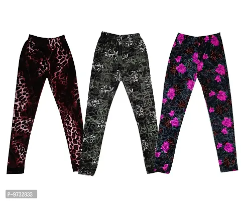 KAYU? Girl's Velvet Printed Leggings Fashionable for Winters [Pack of 3] Dark Brown, Grey, Pink