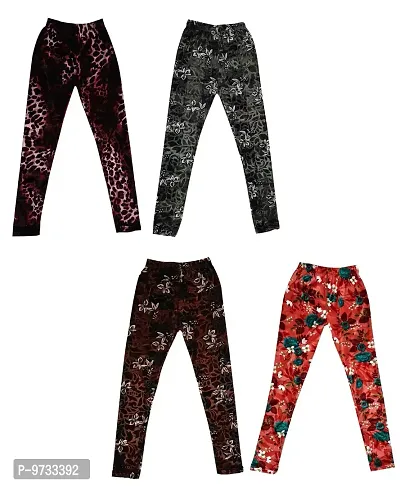KAYU? Girl's Velvet Printed Leggings Fashionable for Winters [Pack of 4] Multicolor8