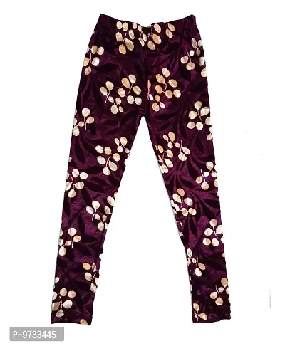 KAYU? Girl's Velvet Printed Leggings Fashionable Ultra Comfortable for Winters [Pack of 3] Purple, Blue, Brown Cream-thumb3