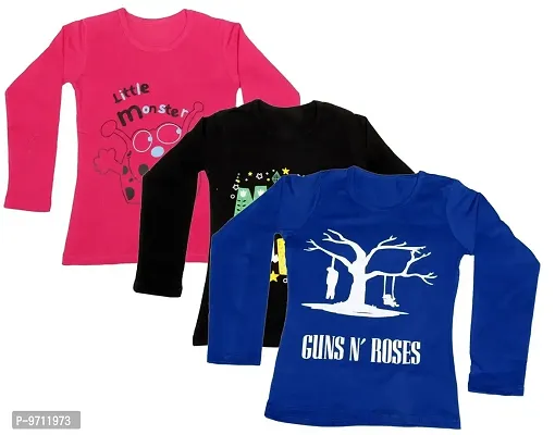 Indistar Girls Cotton 3 Full Sleeves Printed T-Shirt (Pack of 3)_Red::Black::Blue_Size: 12-13 Year