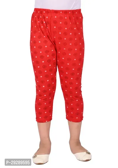 Beautiful Red Cotton Printed Capris For Girls