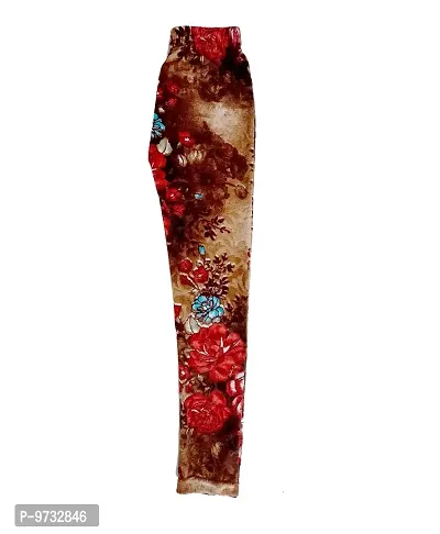 KAYU? Girl's Velvet Printed Leggings Fashionable Ultra Comfortable for Winters [Pack of 3] Brown, Red Cream, Dark Brown-thumb2