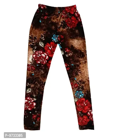 KAYU? Girl's Velvet Printed Leggings Fashionable Ultra Comfortable for Winters [Pack of 2] Brown, Brown Cream-thumb3