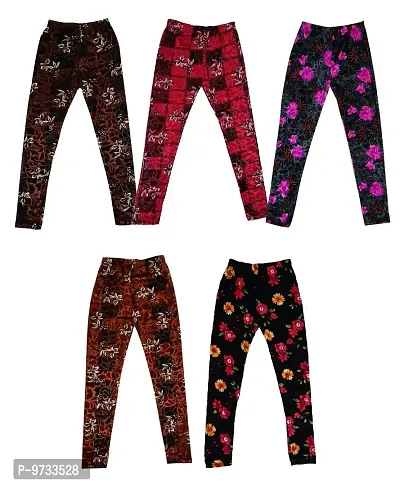 KAYU? Girl's Velvet Printed Leggings Fashionable for Winters [Pack of 5] Multicolor34