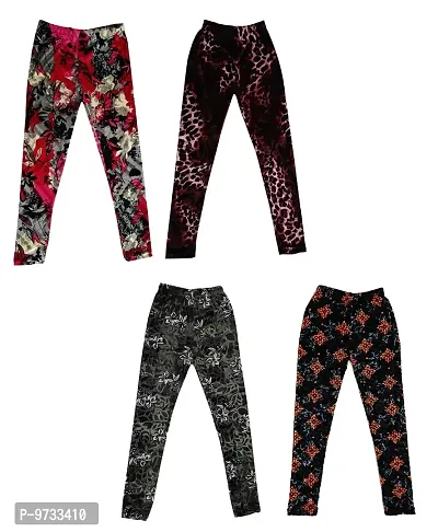KAYU? Girl's Velvet Printed Leggings Fashionable for Winters [Pack of 4] Red Ocean, Dark Brown, Grey, Golden