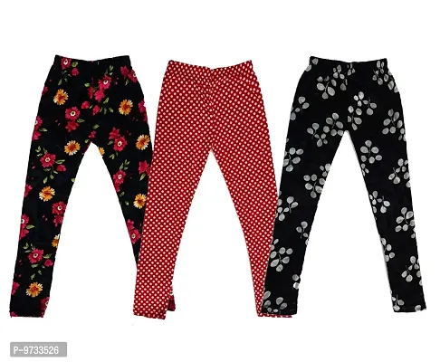 KAYU? Girl's Velvet Printed Leggings Fashionable Ultra Comfortable for Winters [Pack of 3] Black, Red White, Black Cream