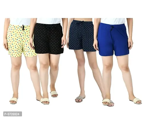 KAYU? Women's Cotton Regular Fit Solid and Printed Shorts/Hot Pant [Pack of 4] Multicolor11