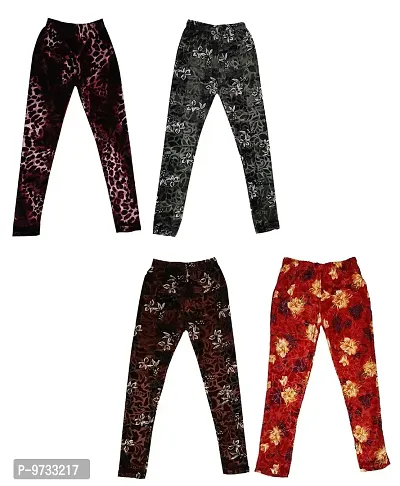 KAYU? Girl's Velvet Printed Leggings Fashionable for Winters [Pack of 4] Multicolor12