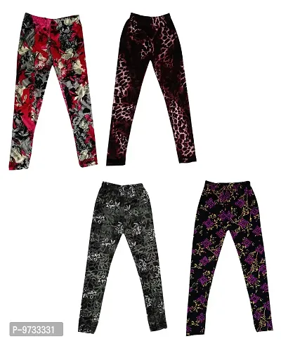 KAYU? Girl's Velvet Printed Leggings Fashionable for Winters [Pack of 4] Red Ocean, Dark Brown, Grey, Blue