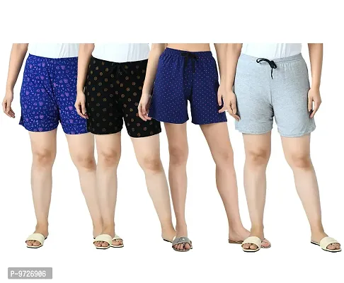 KAYU? Women's Cotton Regular Fit Solid and Printed Shorts/Hot Pant [Pack of 4] Multicolor13