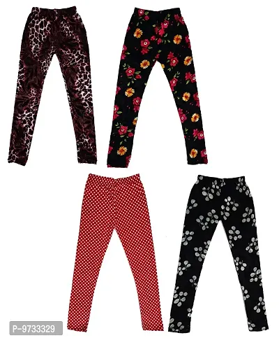 KAYU? Girl's Velvet Printed Leggings Fashionable Ultra Comfortable for Winters [Pack of 4] Dark Brown, Black, Red White, Black Cream-thumb0