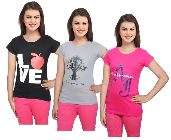 KAYU Women's Combo Pack of T-Shirts (Pink/Grey/Black_M) Pack of 3